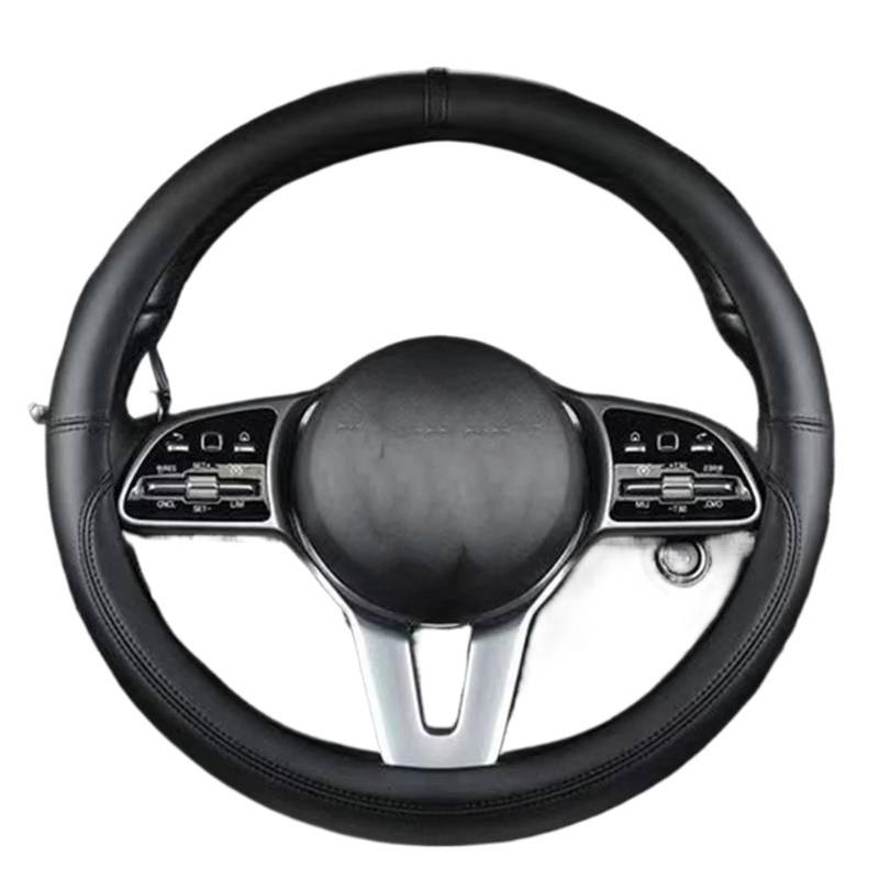 Car Steering Wheel Cover Leather Lenkradbezug-Zubehör, Atmungsaktiv, rutschfest, Auto-Dekoration, 37–38 cm, Universal-Auto-Lenkradbezug Universal Steering Wheel Cover(Black) von KPVEVPSTQ