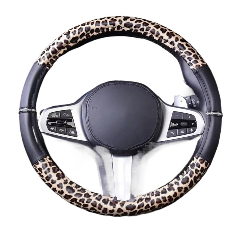 Car Steering Wheel Cover Leather Schutz Autozubehör Lenkradbezug Mit Leopardenmuster, rutschfest, Universell Passend Für 38-cm-Lenkrad Universal Steering Wheel Cover von KPVEVPSTQ