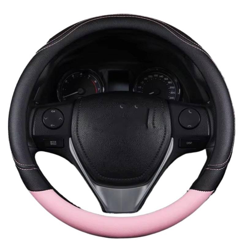 Car Steering Wheel Cover Leather Schweißabsorbierend, Verschleißfest Und Rutschfest, Universell Für Alle Jahreszeiten, Auto-Lenkradbezug, PU-Leder In Kontrastfarbe Universal Steering Wheel Cover(Pink) von KPVEVPSTQ