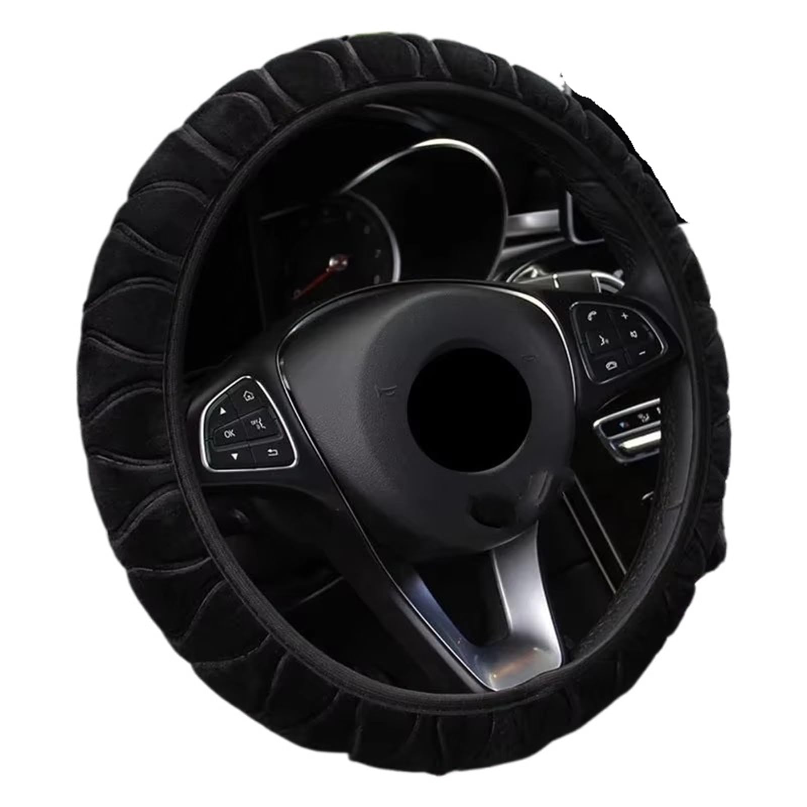 Car Steering Wheel Cover Leather Weiche, Warme Plüsch-Lenkradabdeckung Für Den Winter, Universell, 37–39 cm, Rosa Lenkrad, Auto-Lenkrad-Innenteile Universal Steering Wheel Cover(Black) von KPVEVPSTQ