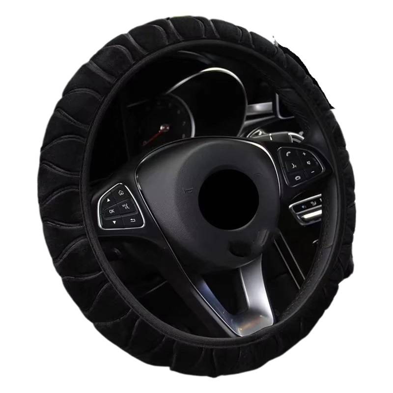 Car Steering Wheel Cover Leather Weiche, Warme Plüsch-Lenkradabdeckung Für Den Winter, Universell, 37–39 cm, Rosa Lenkrad, Auto-Lenkrad-Innenteile Universal Steering Wheel Cover(Black) von KPVEVPSTQ