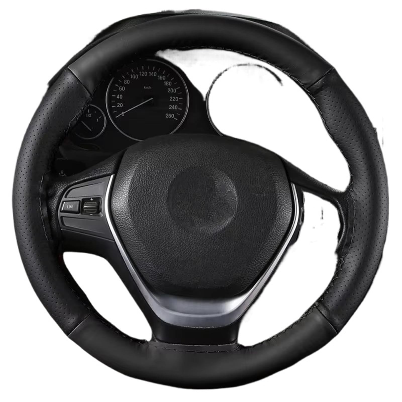 Car Steering Wheel Cover Leather Weiche, rutschfeste Auto-Innenraum-Zubehör-Sets, Auto-Lenkrad-Geflecht-Abdeckung, 38 cm, 15 Zoll Nadeln Und Faden Universal Steering Wheel Cover(Black Black) von KPVEVPSTQ