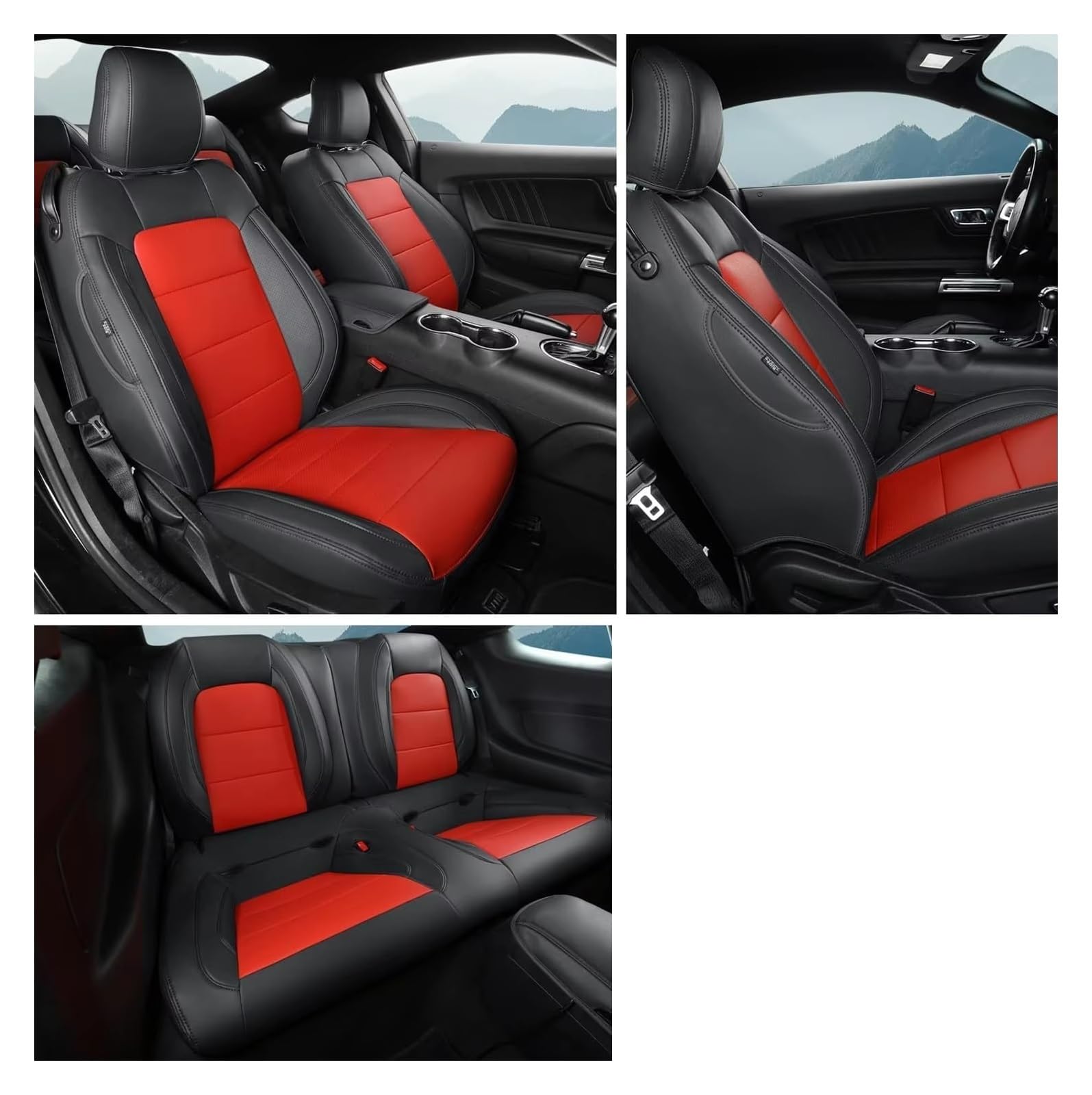 KPVEVPSTQ sitzschoner Schonbezug Autositz Auto Sitz Abdeckung Für Mustang Für Coupe 2015-2024 Leder Auto Sitz Schutzhülle Auto Zubehör Autositzbezüge Sitzbezug(Black red-A) von KPVEVPSTQ