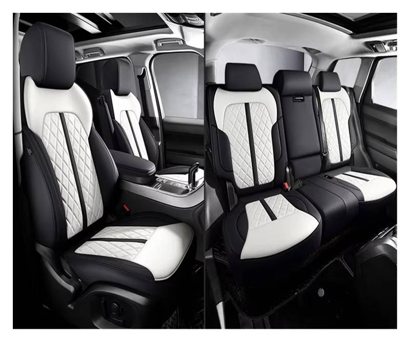 KPVEVPSTQ sitzschoner Schonbezug Autositz Autositzbezüge Für A4 Für B9 Für Avant Four Seasons Anwendbares Leder-Autozubehör Autositzbezüge Sitzbezug(5Pcs-Black White) von KPVEVPSTQ