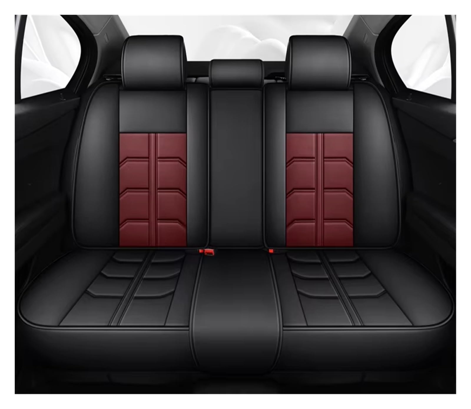 KPVEVPSTQ sitzschoner Schonbezug Autositz Autositzbezug, Geeignet Für Die Meisten Autos, Wasserdichter Autositzschutz Aus Leder, Innenzubehör Autositzbezüge Sitzbezug(Rear Seats-Wine Red) von KPVEVPSTQ