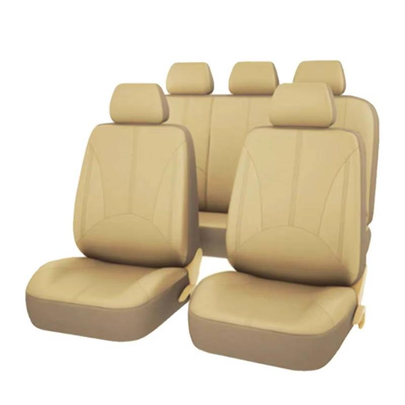 KPVEVPSTQ sitzschoner Schonbezug Autositz Autositzbezug-Set, Atmungsaktives PU-Leder, Fahrzeugsitzkissen, Vollständiger Schutz Der Autoabdeckung Autositzbezüge Sitzbezug(Beige Set x 1) von KPVEVPSTQ