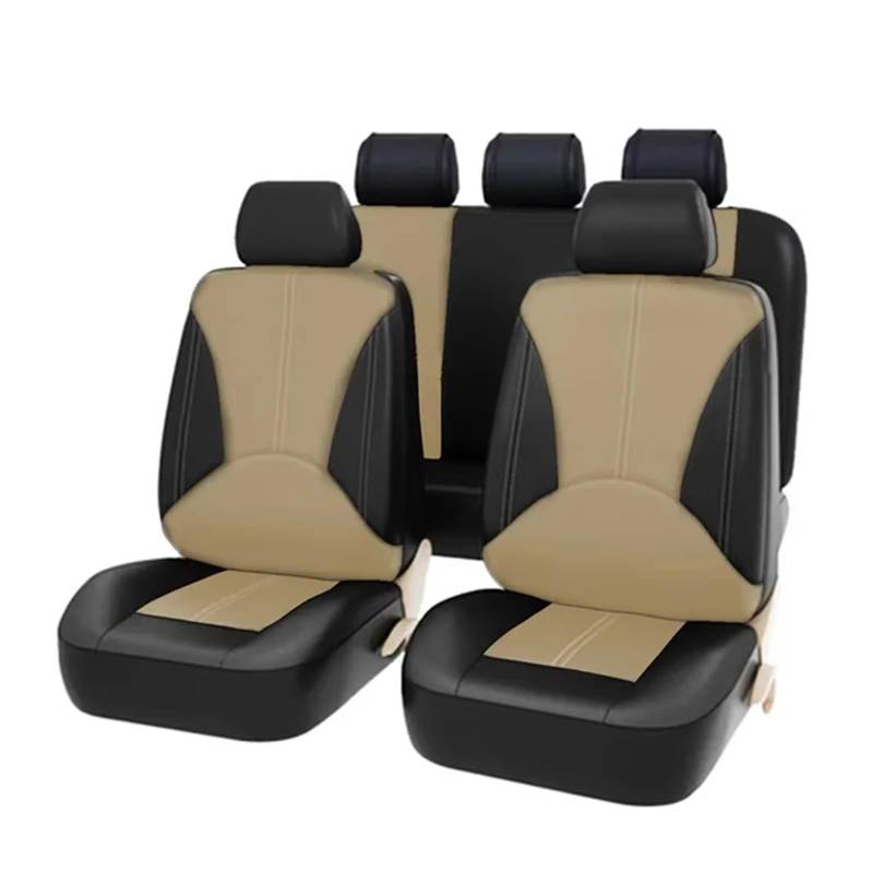 KPVEVPSTQ sitzschoner Schonbezug Autositz Für 2/5 Sitze, Autositzbezüge, Langlebig, Bequem, Im Vier-Jahreszeiten-Autozubehör Autositzbezüge Sitzbezug(5Seats-Beige Black) von KPVEVPSTQ