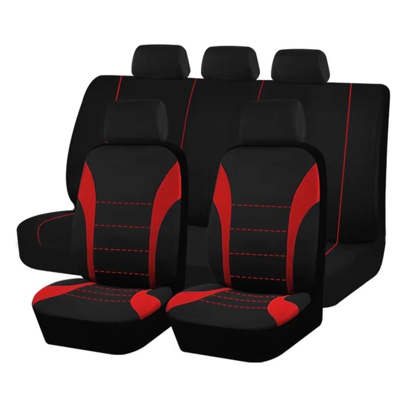 KPVEVPSTQ sitzschoner Schonbezug Autositz Polyester-Autositzbezüge, Zubehör, Innensitzbezug Für Auto, Passend Für Die Meisten Autos, Airbag-kompatibel Autositzbezüge Sitzbezug(Red 5 Seat) von KPVEVPSTQ