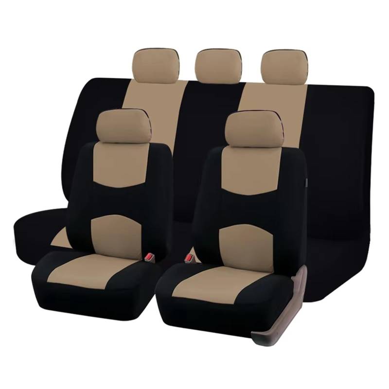 KPVEVPSTQ sitzschoner Schonbezug Autositz Zweifarbige Autositzbezüge Aus Einfarbigem Stoff, Polyester-Autositzbezug-Set, Passend Für Die Meisten Autositzschoner Autositzbezüge Sitzbezug(Beige Set) von KPVEVPSTQ