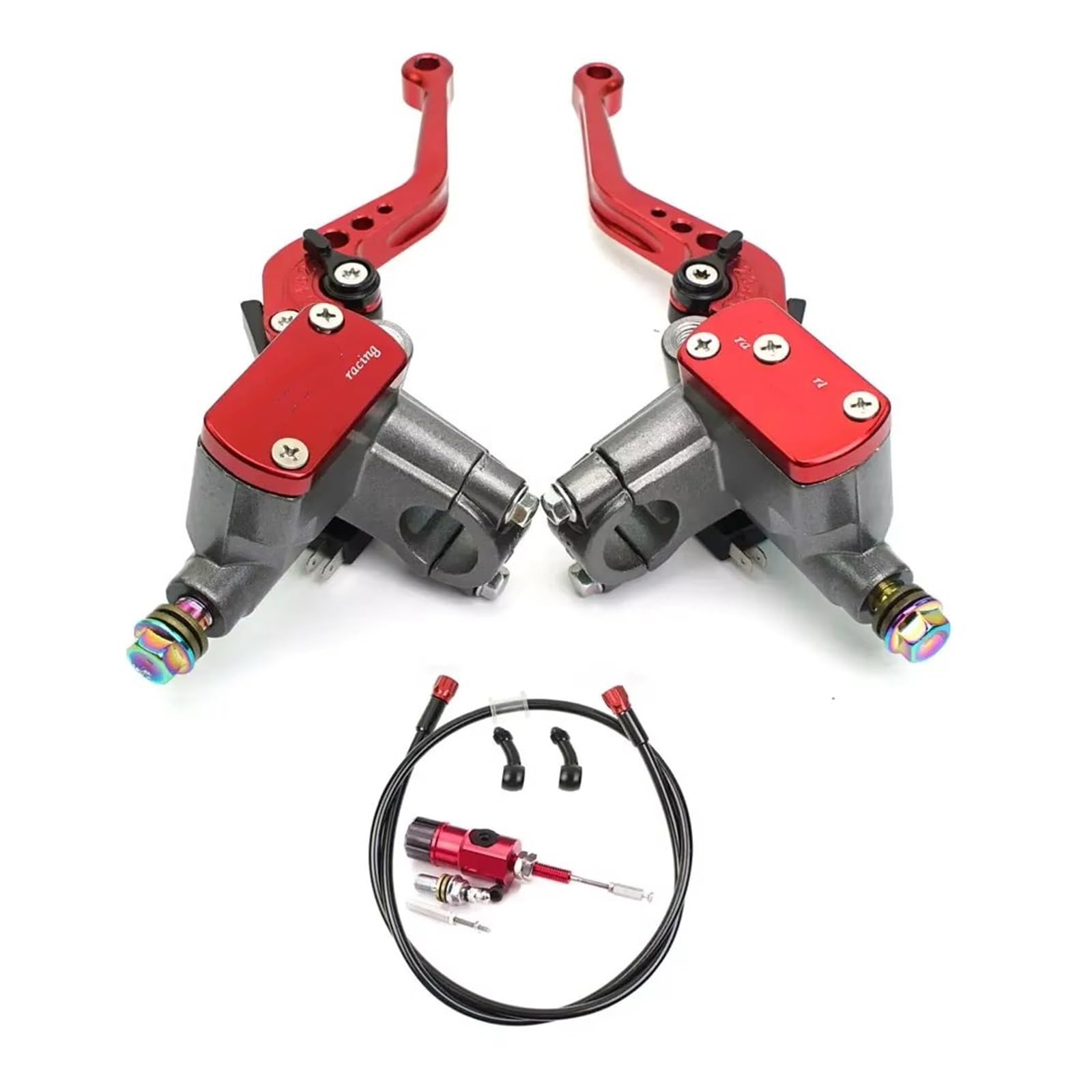 Kupplungshebel 22mm Motorrad Hydraulische Kupplung Kit Hauptbremszylinder Motorrad Universal Anti-Drop Und Anti-Verschleiß-Kupplung Kupplungsarmatur(Red Set) von KPVEVPSTQ