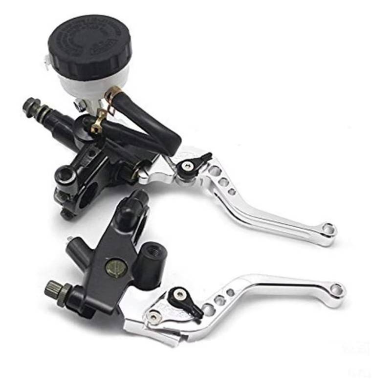 Kupplungshebel 2PCS 22mm Aluminium Motorrad Kupplung Bremse Hauptzylinder Reservoir Hebel Kit Flüssigkeit Reservoir Set Zubehör Kupplungsarmatur(Silver) von KPVEVPSTQ