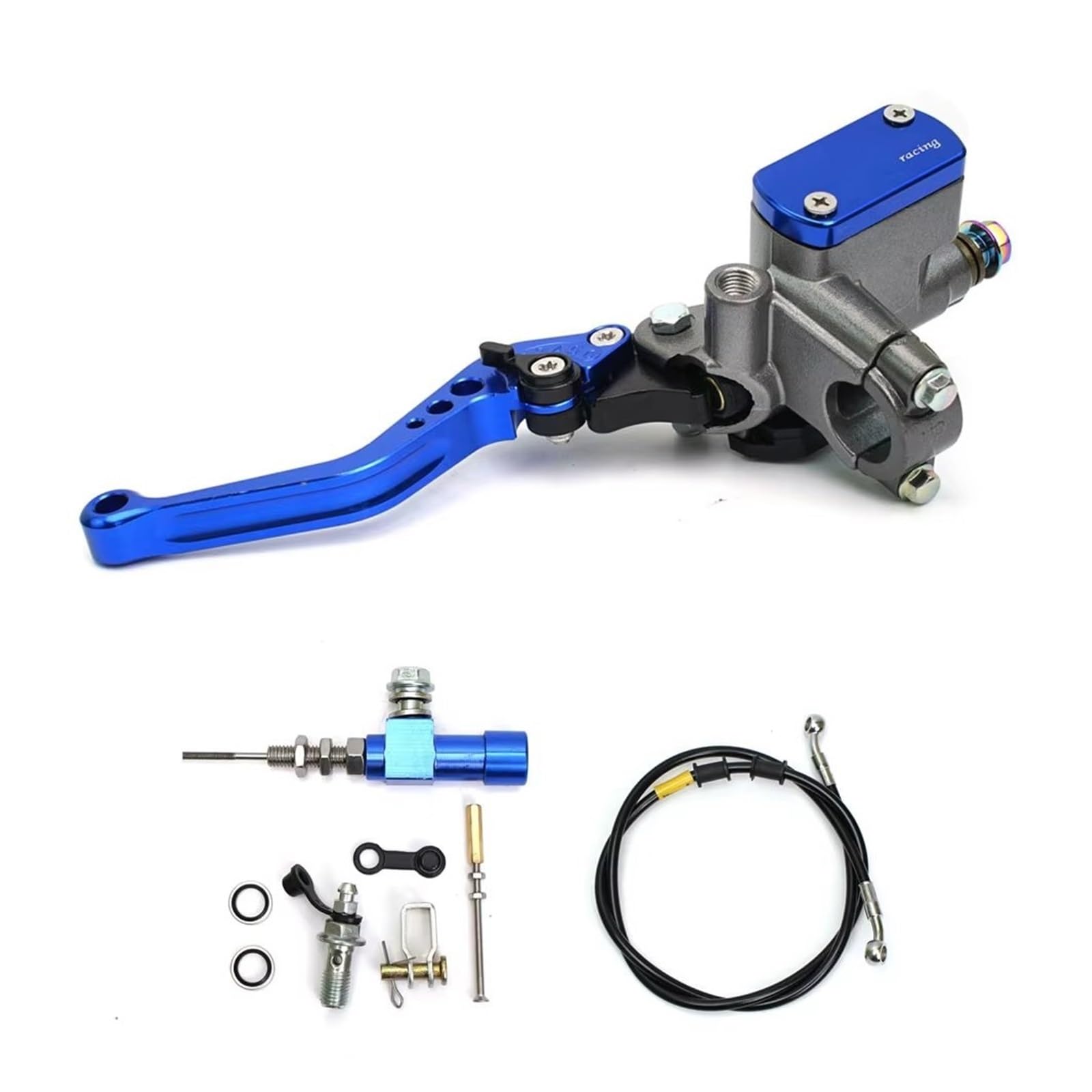 Kupplungshebel Für 7/8 In Motorrad Hydraulische Bremse Kupplung Kit Hebel Hauptzylinder Pumpe Öl Schlauch Motorrad Zubehör Kupplungsarmatur(Blue-B) von KPVEVPSTQ