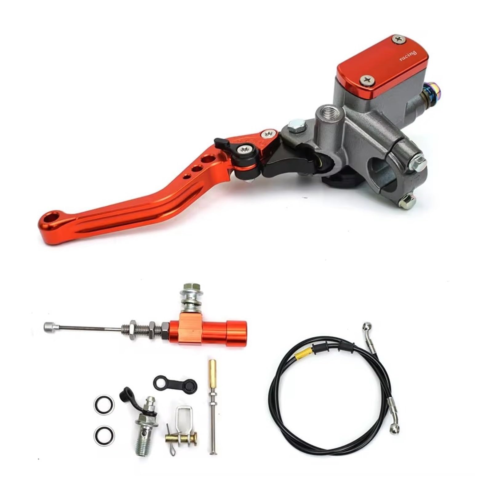 Kupplungshebel Für 7/8 In Motorrad Hydraulische Bremse Kupplung Kit Hebel Hauptzylinder Pumpe Öl Schlauch Motorrad Zubehör Kupplungsarmatur(Orange-B) von KPVEVPSTQ