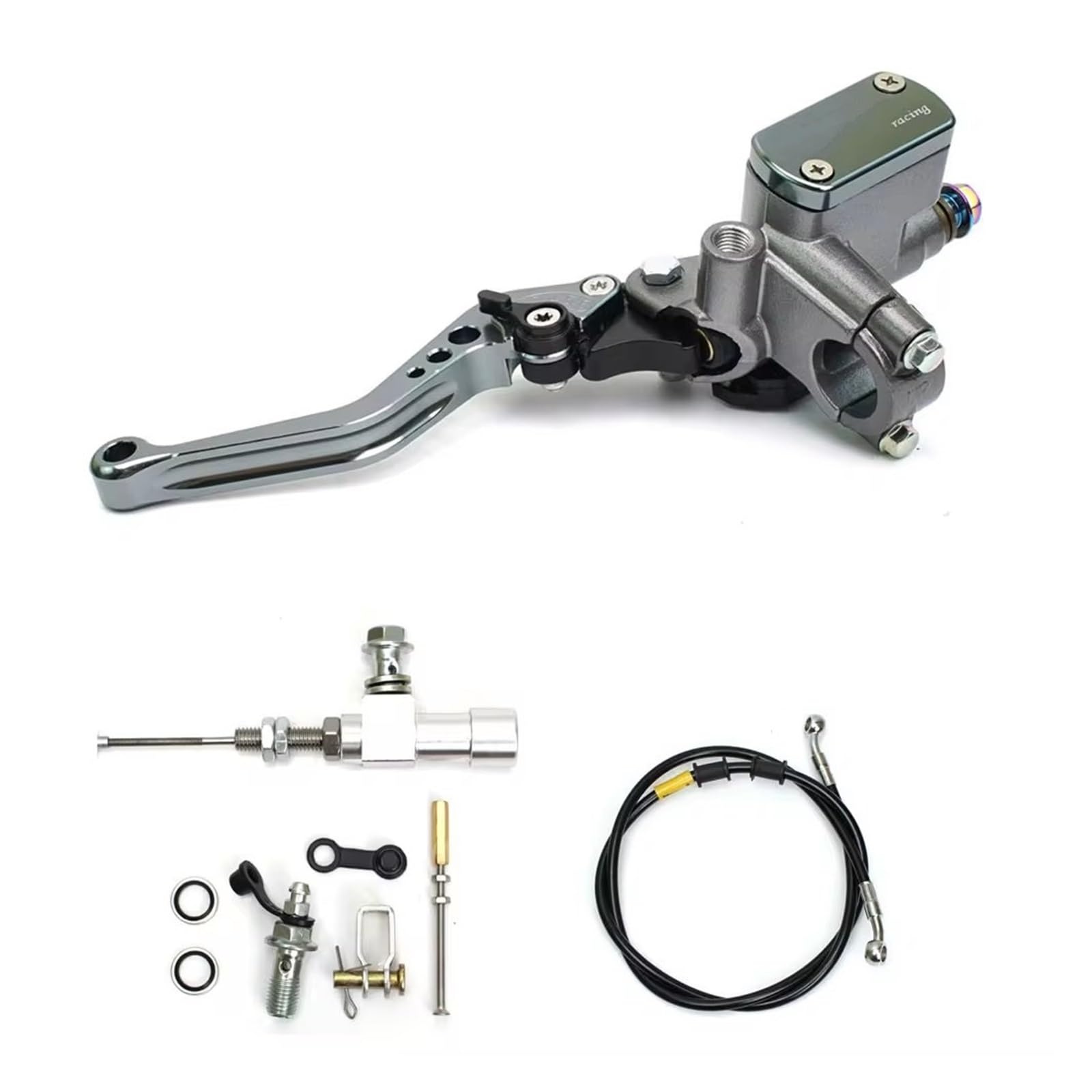 Kupplungshebel Für 7/8 In Motorrad Hydraulische Bremse Kupplung Kit Hebel Hauptzylinder Pumpe Öl Schlauch Motorrad Zubehör Kupplungsarmatur(Silver-B) von KPVEVPSTQ