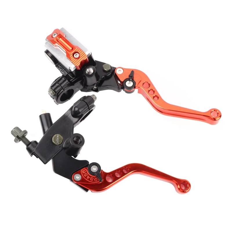 Kupplungshebel Haltbarkeit Motorrad Kupplung Bremse Hauptzylinder Reservoir Hebel CNC Aluminium Material Kit Fit Für Die Meisten Motorräder Kupplungsarmatur(Orange) von KPVEVPSTQ