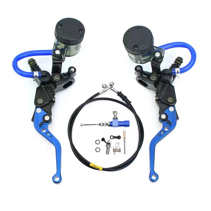 Kupplungshebel Motorrad CNC Hydraulische Kupplungshebel Bremsgriffe Pumpe Hauptzylinder-Kit Geeignet Für Die Meisten Motorräder Zubehör Kupplungsarmatur(One Set Blue) von KPVEVPSTQ