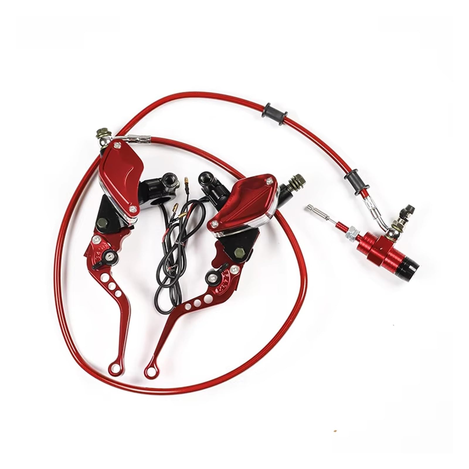 Kupplungshebel Motorrad-Hydraulikkupplungssatz, Hebel, Hauptzylinder, Strickölschlauch, Wasserdicht Und Staubdicht, Geeignet Für Die Meisten Motorräder Kupplungsarmatur(Red 1set) von KPVEVPSTQ