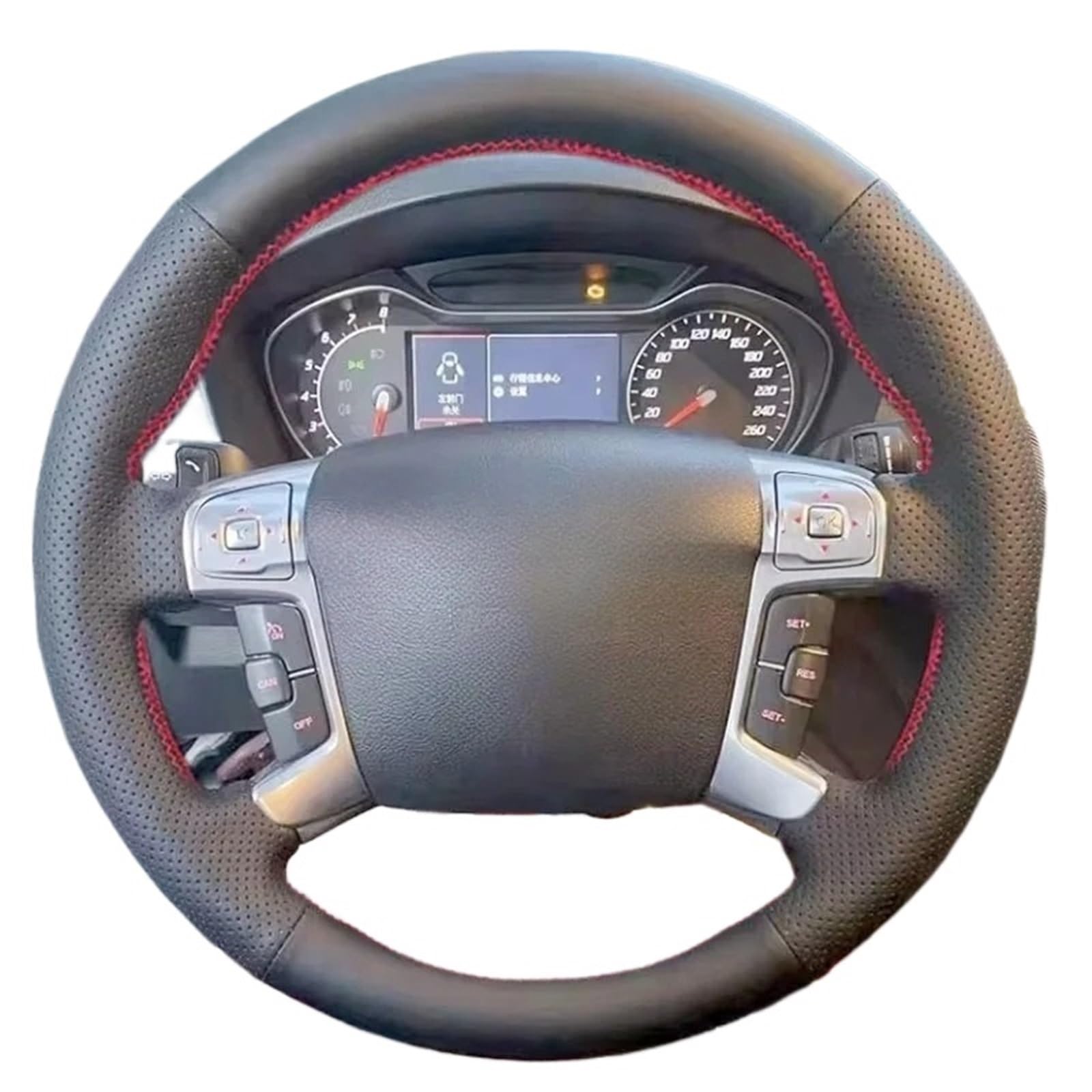 Lenkradhülle Auto Lenkrad Abdeckung Leder Trim Für Ford Für Mondeo 2007-2014 Für Galaxy 2006-2015 Für S-Max 2006-2014 Lenkradbezug(Black Thread) von KPVEVPSTQ