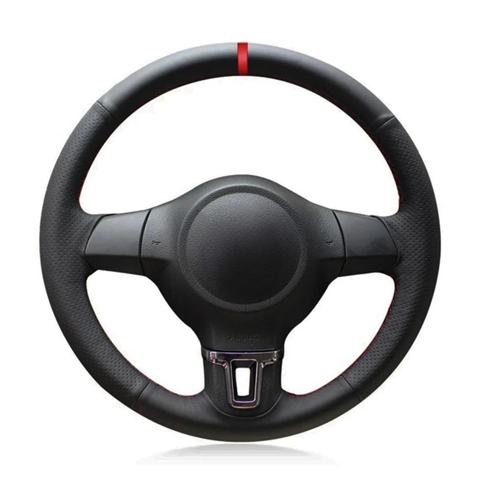 Lenkradhülle Für Golf 6 für Mk6 für VW für Polo für MK5 2010–2013, handgenäht, weiches schwarzes Kunstleder, Auto-Lenkradabdeckung Lenkradbezug(Black Thread) von KPVEVPSTQ