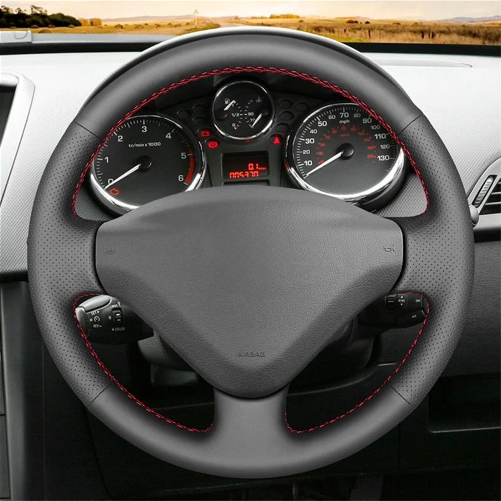 Lenkradhülle Für Peugeot Für 207 2006-2014 Für FIAT Für Scudo 2010-2016 Für Expert 2008-2016 Für Partner 2009-2018 Auto Lenkrad Abdeckung Lenkradbezug(Red Blue Thread) von KPVEVPSTQ