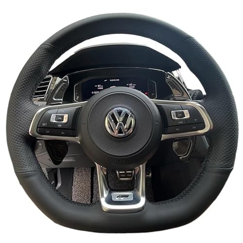 Lenkradhülle Für VW Für Golf 7 Für GTI Für Golf R Für MK7 Für VW Für Polo Für GTI Für Scirocco 2015 2016 Auto Lenkrad Abdeckung Leder Lenkradbezug(Light Blue Thread) von KPVEVPSTQ