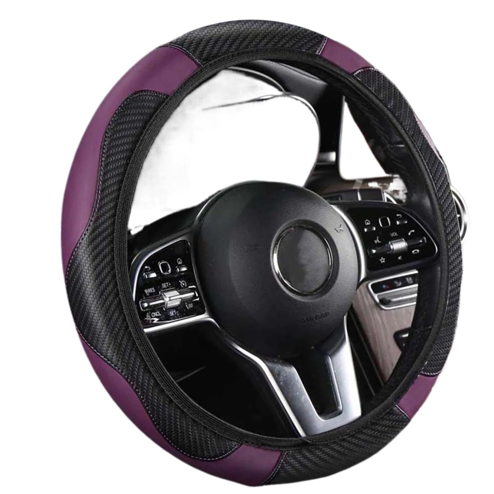 Lenkradhülle Passende 37-38,5 cm Auto-Lenkradabdeckung, atmungsaktiv, rutschfest, PU-Leder, Lenkradbezug, Auto-Dekoration, Kohlefaser Lenkradbezug(Purple) von KPVEVPSTQ