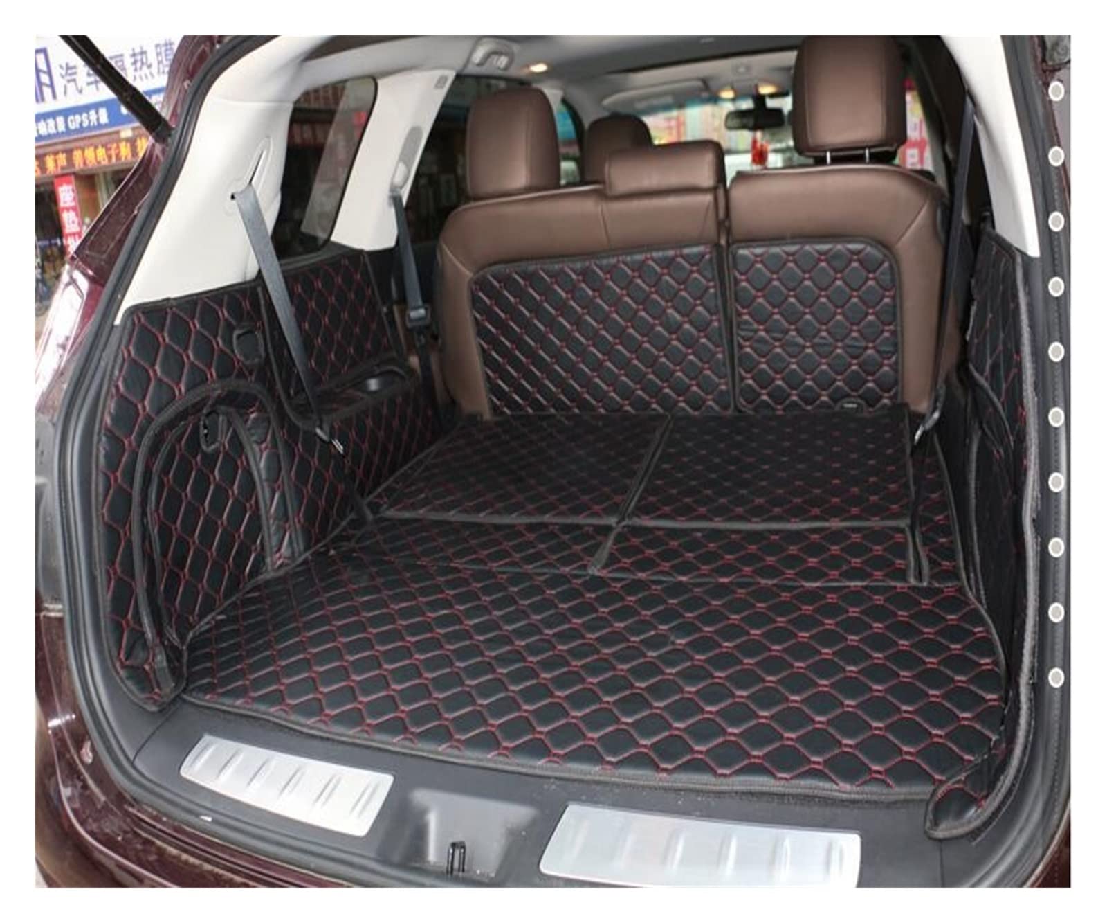 Autoreisen Kofferraummatten Kompatibel mit Infiniti QX60 7 Sitze Teppiche Kompatibel mit QX60 Lagguge Pad(Black with Red) von KRALPOTIX