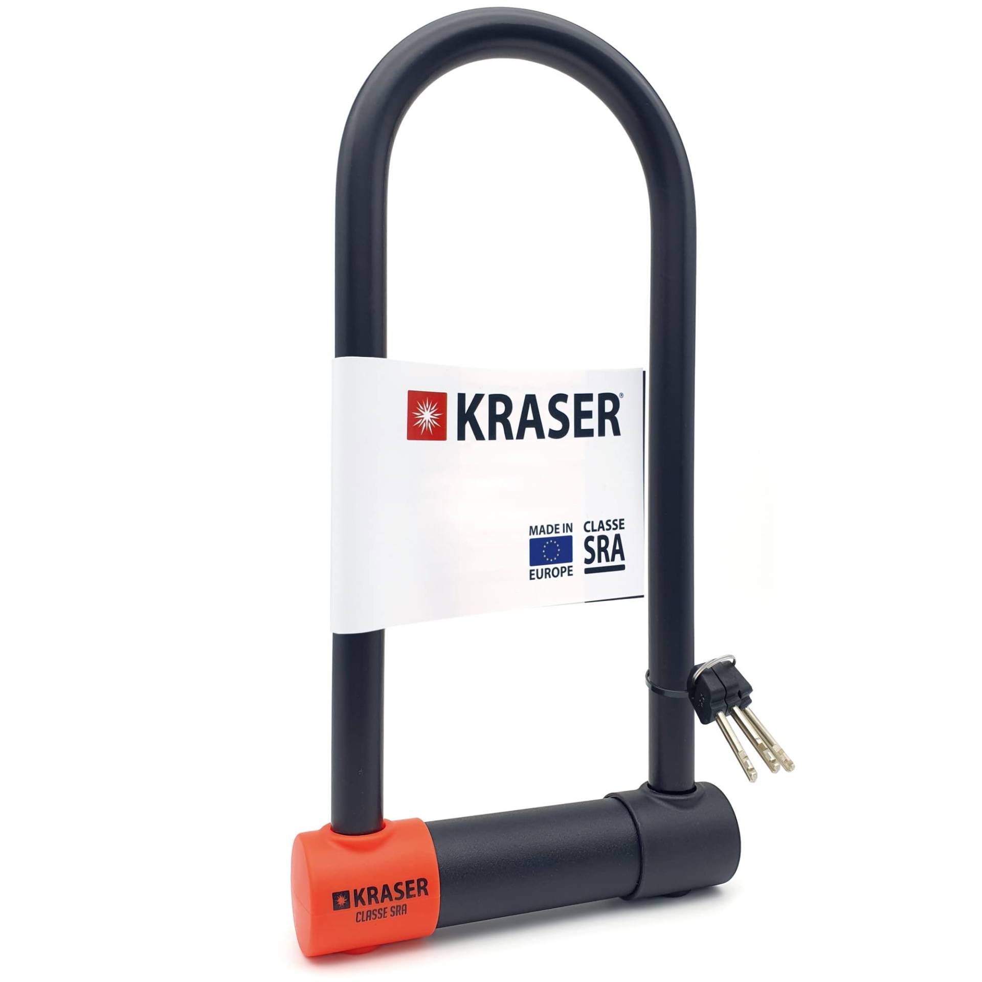 KRASER KR120L Solid U Vorhängeschloss SRA-geprüftes Motorradschloss Diebstahlschutz Motorrad Sicherheitsschloss Ø18, 120cm breit, Schwarz und Orange von KRASER