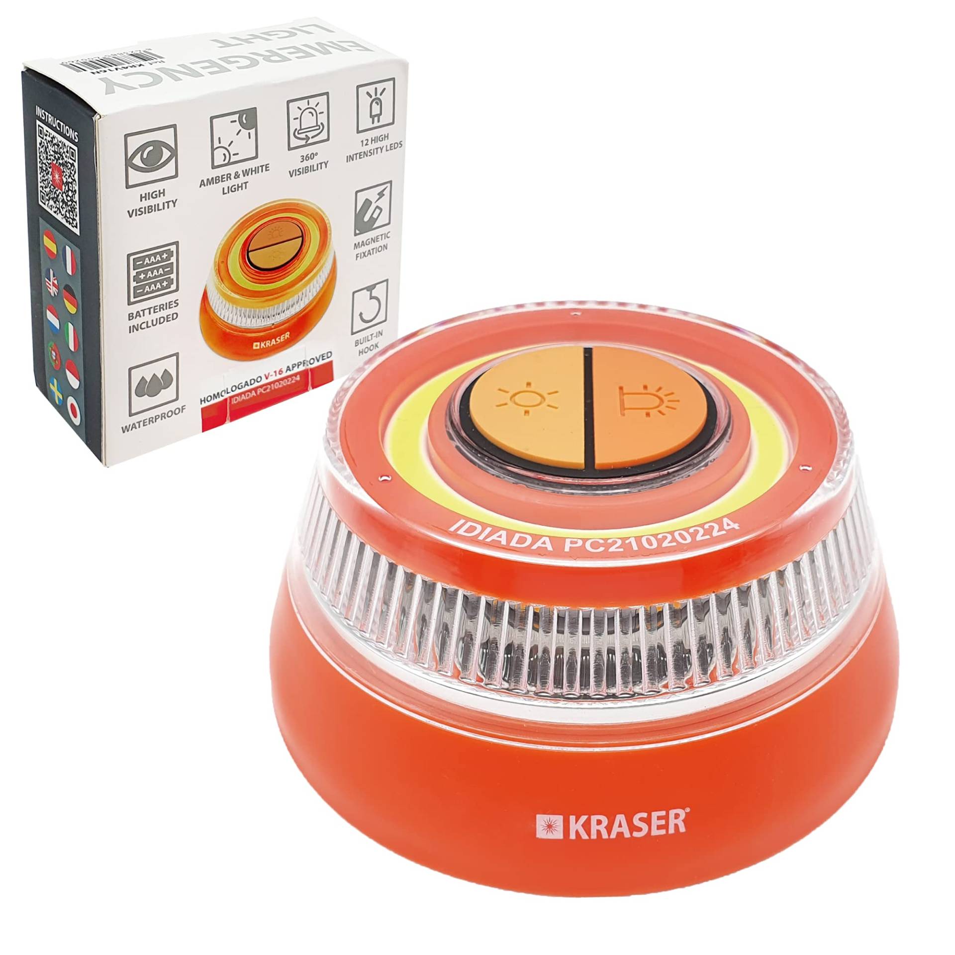 KRASER KR4V16N LED-Licht, Camping-Laterne, orange und weiße Beleuchtung, magnetische Magnetbefestigung, Aufhänger, AAA-Batterien im Lieferumfang enthalten, Sicherheit von KRASER