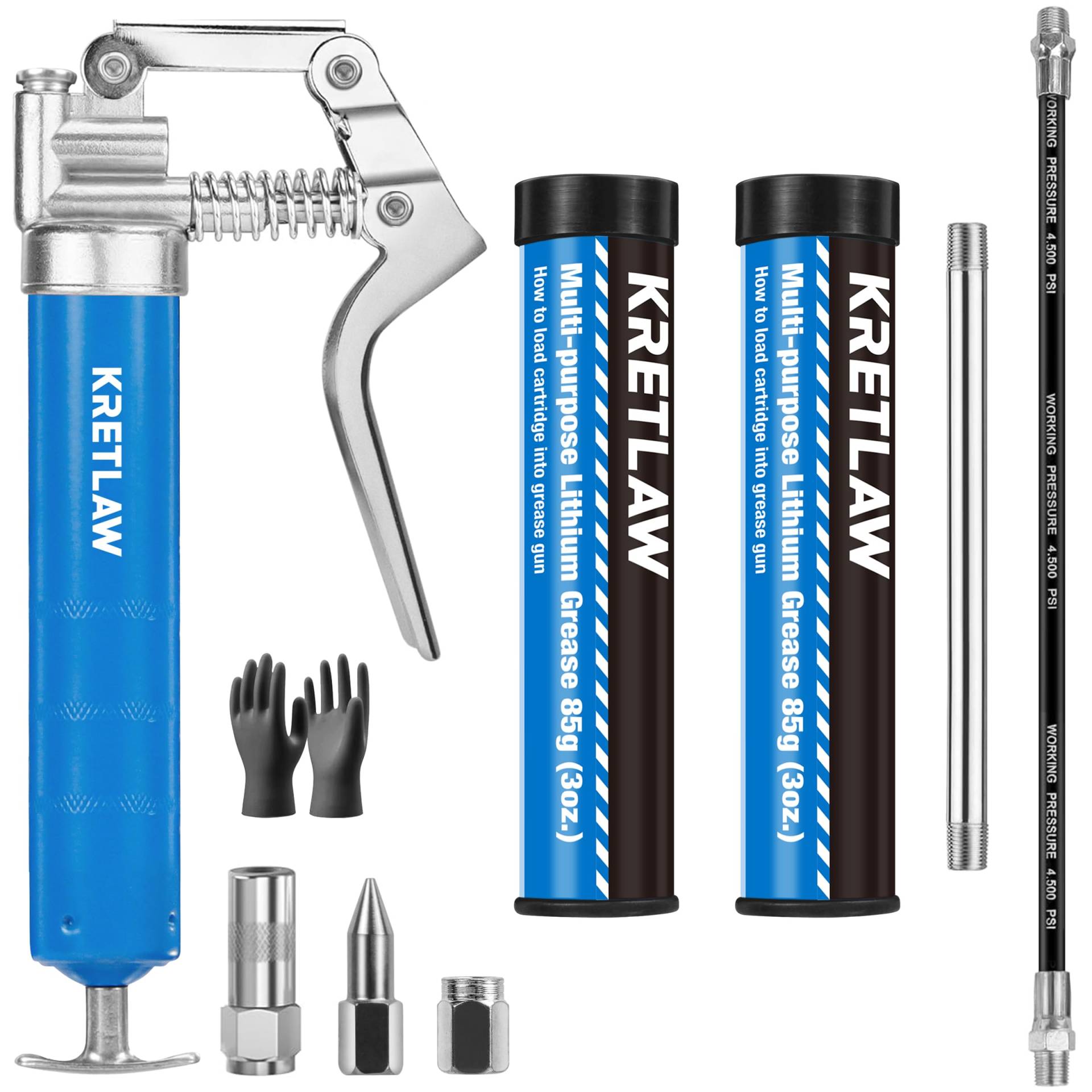 KRETLAW Mini Schmierpressen Kit，kleine Fettpresse (3000 PSI) mit doppelter 85G Kartuschenfett und 305mm Flexschlauch, verstärkte Kupplung für Automotive und Marine von KRETLAW