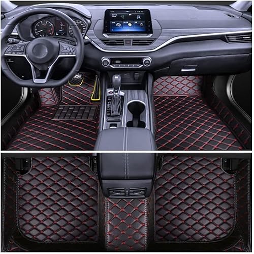 Auto FußMatten Leder für VW Touran 5seats 2018-2020, All-Inclusive-Stil Vorne Hinten ​Automatte Allwetter Wasserdicht Abriebfest Interieur Zubehör,C Black Red Thread von KRHINO