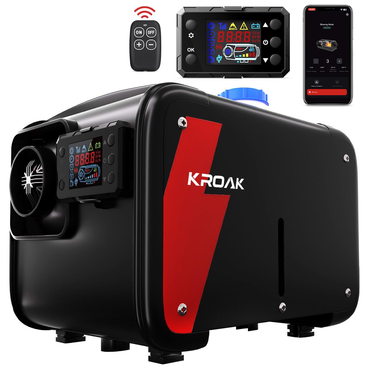 12 Volt Dieselheizung, 8KW Diesel Luftheizung Bluetooth mit Fernbedienung, Smart APP und LCD Monitor, Diesel Standheizung Automatische Anpassung, 5L Kraftstofftank für Auto, LKW, Boot, Wohnmobil, von KROAK