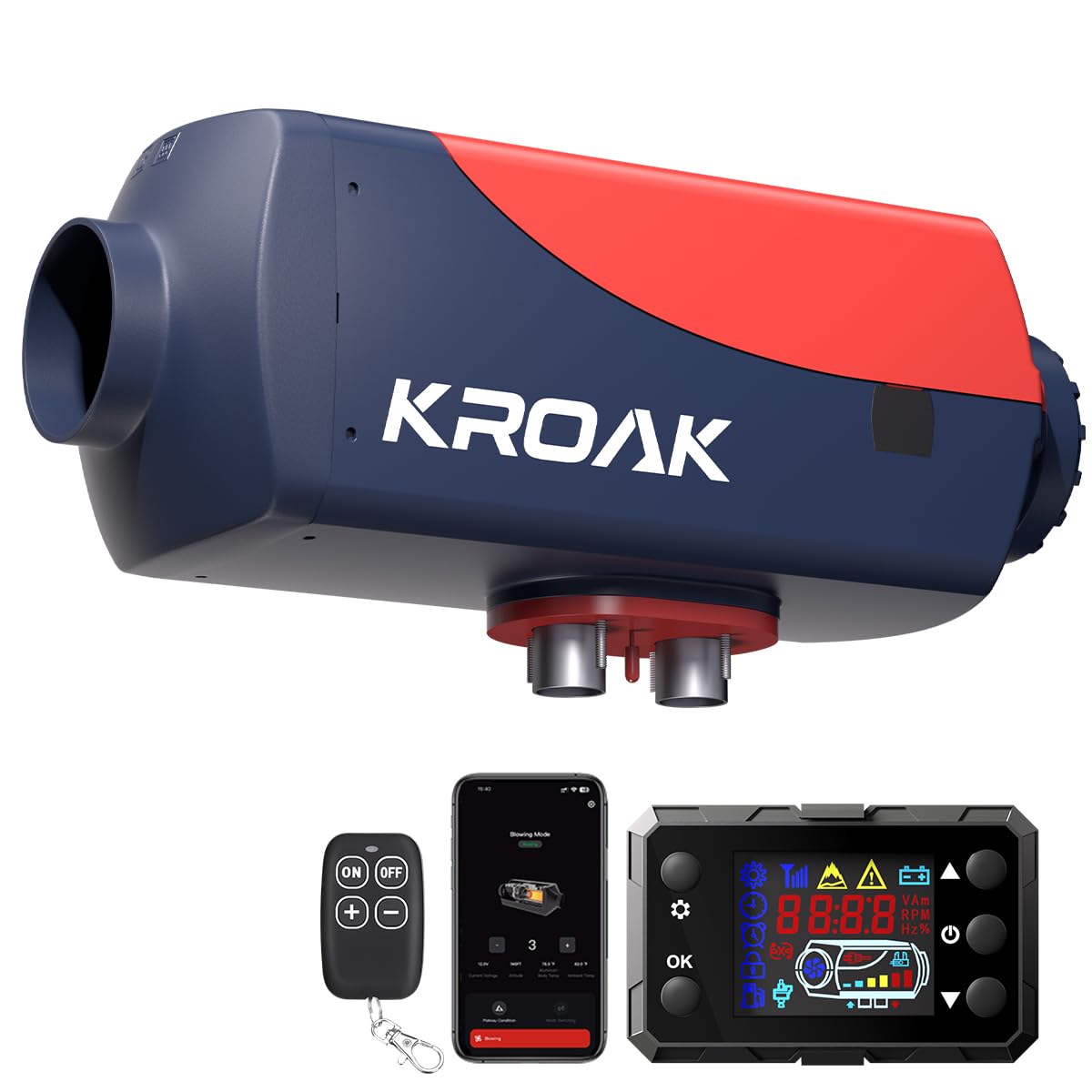 KROAK 12V/24V Diesel Standheizung, 8KW Luft Dieselheizung mit Bluetooth APP LCD-Display &Fernbedienung, 0,15–0,44 L/Std Air Diesel Heizung Dieselheizung für Auto RV LKW Wohnmobil von KROAK