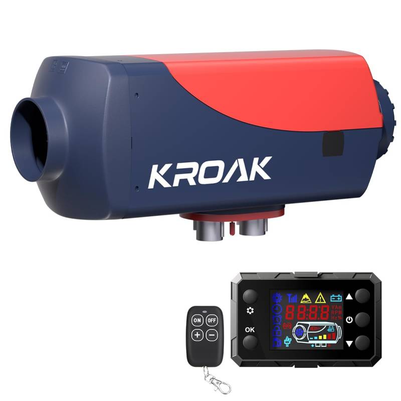 KROAK 12V/24V Diesel Standheizung, 8KW Luft Dieselheizun mit LCD Monitor/Fernbedienung, 0,15–0,44 L/Std Air Diesel Heizung Dieselheizung für Auto RV LKW Wohnmobil von KROAK