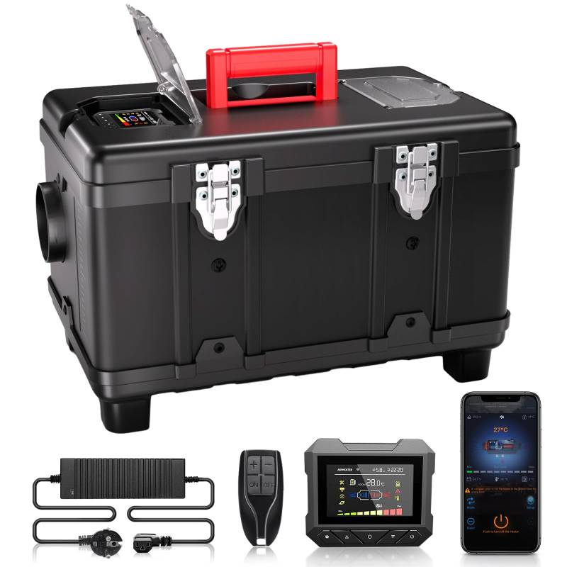 KROAK 8kW Standheizung Diesel Compact SE 230V AC & 12V/24V DC, Tragbare Dieselheizung mit Bluetooth APP & Adapter, 0,15–0,46 L/H, Heizung für Auto LKW RV Camping von KROAK