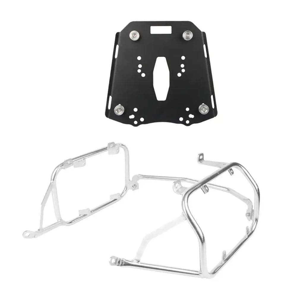 Gepäckträger, Motorrad-Satteltasche, seitlicher Werkzeugkasten, Edelstahlhalterung, kompatibel mit CFMOTO MT450 450MT 450 MT 2024 2025(Silver One Set) von KRZkwA