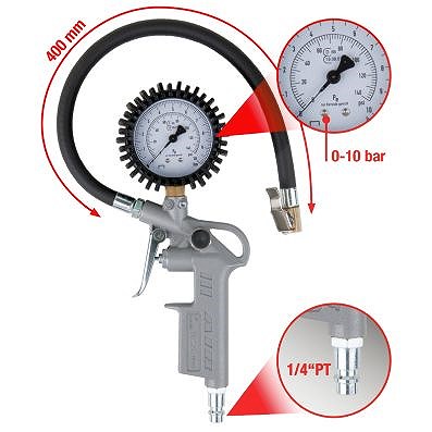 Ks Tools Geeichter Druckluft-Reifenfüllmesser, 0-10 bar [Hersteller-Nr. 515.1960] von KS TOOLS