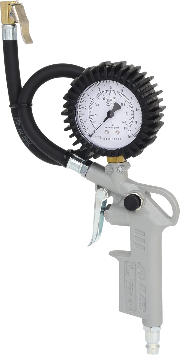 KS Tools Reifendruckprüfer geeicht 515.1960 0-10 Bar I Druckluft-Reifendruckfüller für Einhandbedienung I Mit gummiummanteltem Manometer I Ergonomisches Design von KS Tools