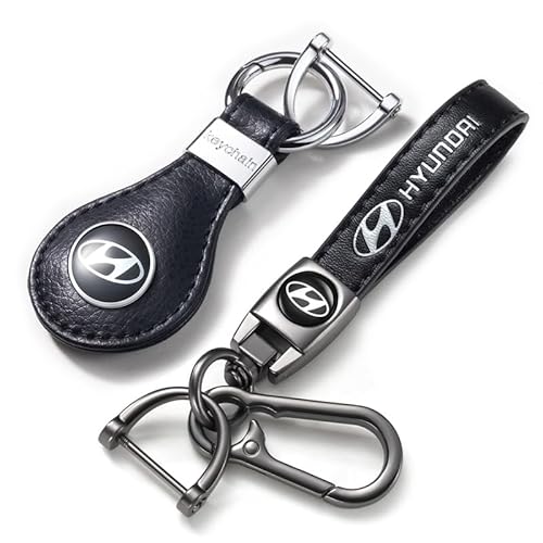 für Hyundai Auto Schlüsselanhänger für Hyundai Santa Fe Palisade Kona Elantra,2 Stücke Leder Schlüsselanhänger für Auto Halter Lanyard Ersatz,Geschenke für Familie/Freunde von KSMDDP