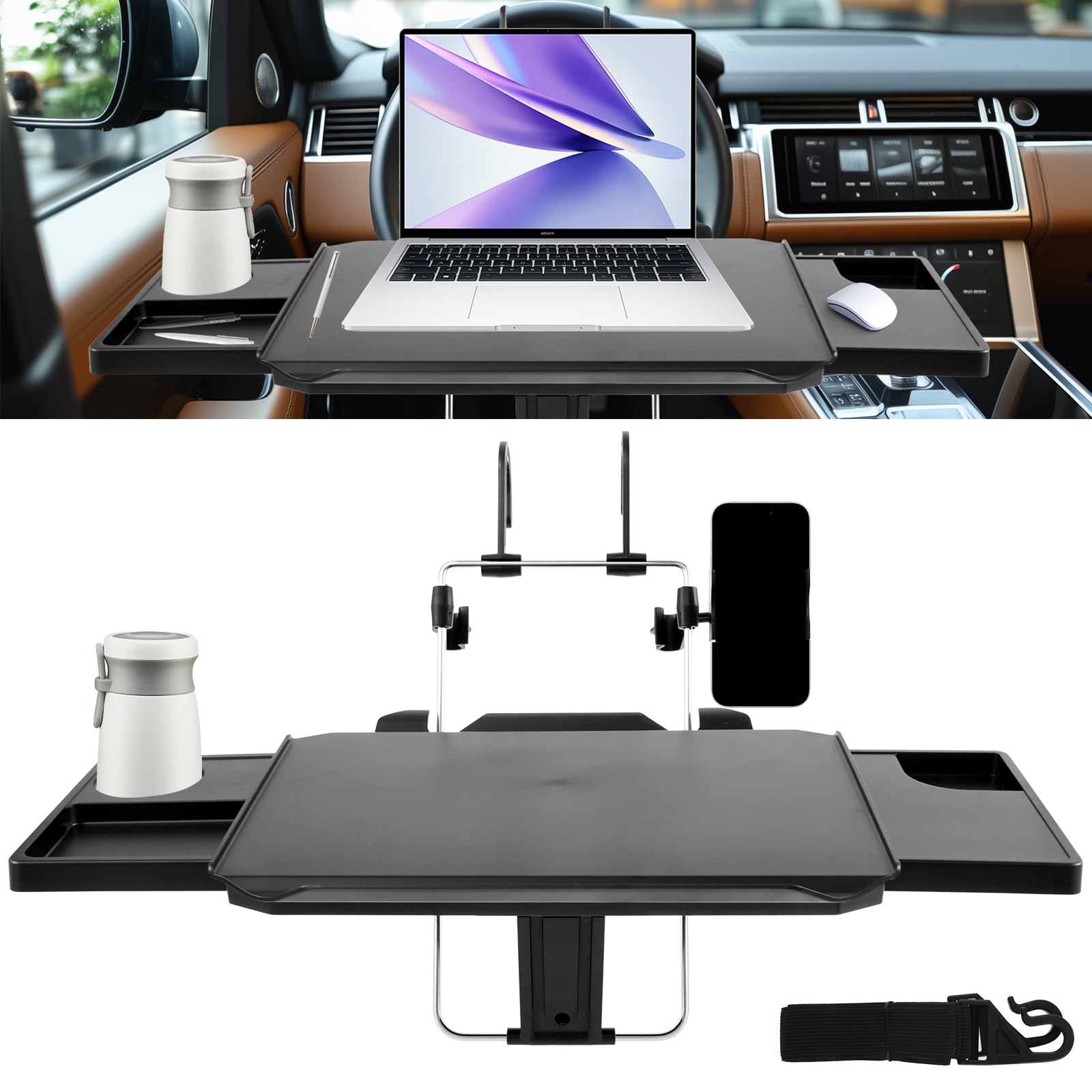 Auto Tisch Multifuktional Lenkrad Tisch Extra Große Schreibtisch Tablett Faserplatte ABS-Kunststoff Laptop Halterung Auto Stark Autositz Lückenfüller Organizer für Mahlzeiten Laptop Lernen von KTCINA