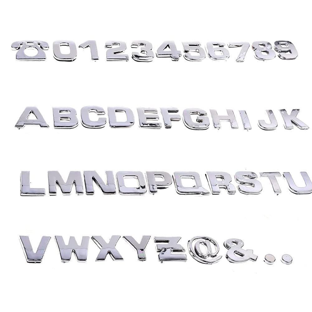 40 Stück DIY 3D Chrome Auto Emblem Aufkleber,Silber Auto Logo 3D Chrom Aufkleber Emblem Abzeichen Aufkleber DIY Chrom Auto Emblem Aufkleber Zahlen Buchstaben Kombination Aufkleber,für Auto Motorräder von KTW1A3