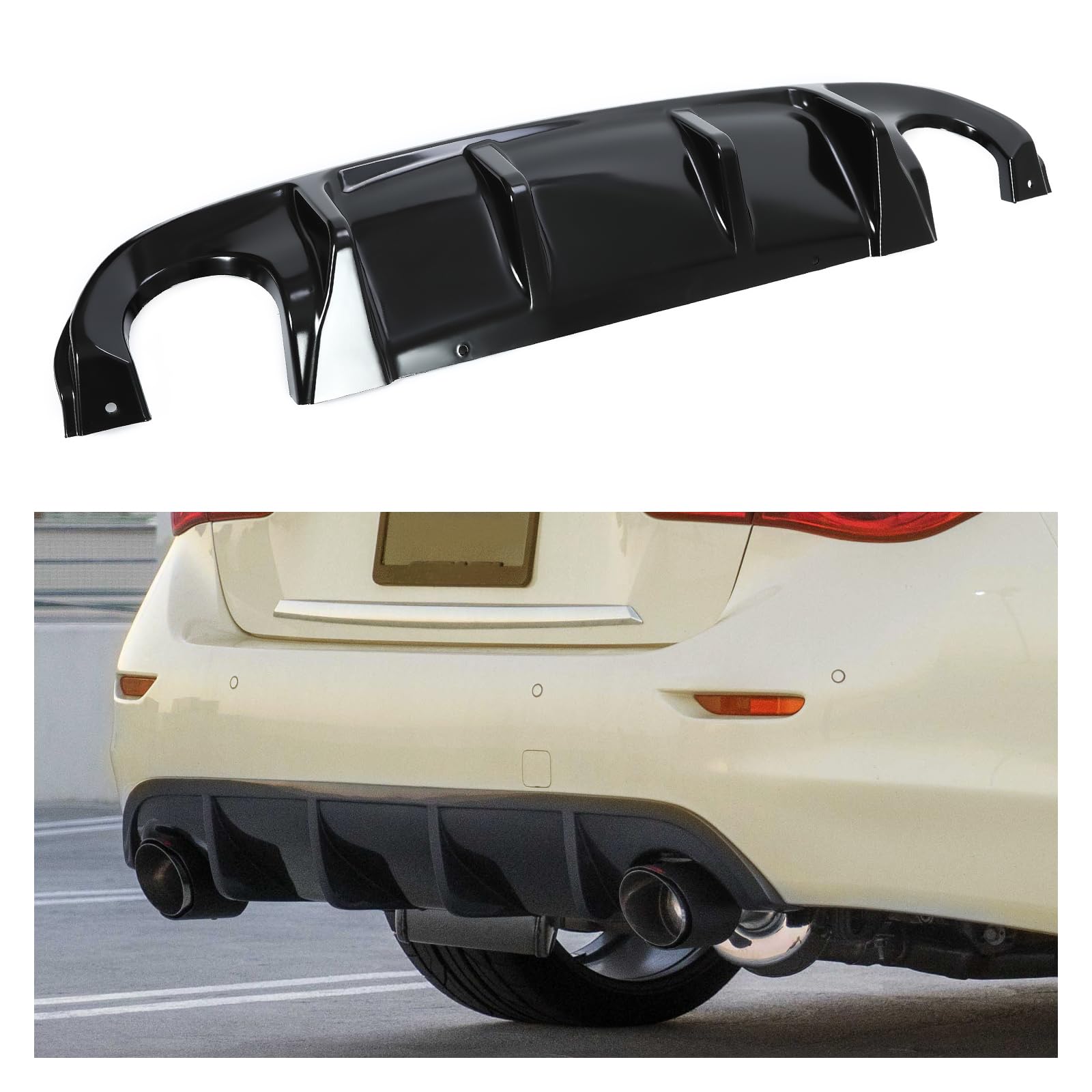 KUAFU Heckdiffusor Kompatibel mit 2014-2017 Infiniti Q50 4 Türer Lippe Stoßstange Splitter Spoiler Kunststoff Glanz Schwarz von KUAFU