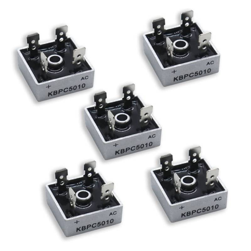 KUBOWAI 5 Stück KBPC5010 Brückengleichrichterdiode Set, 50A 1000V Einphasen Vollwellen Metallgehäuse 4 Pin Durchgangsloch von KUBOWAI