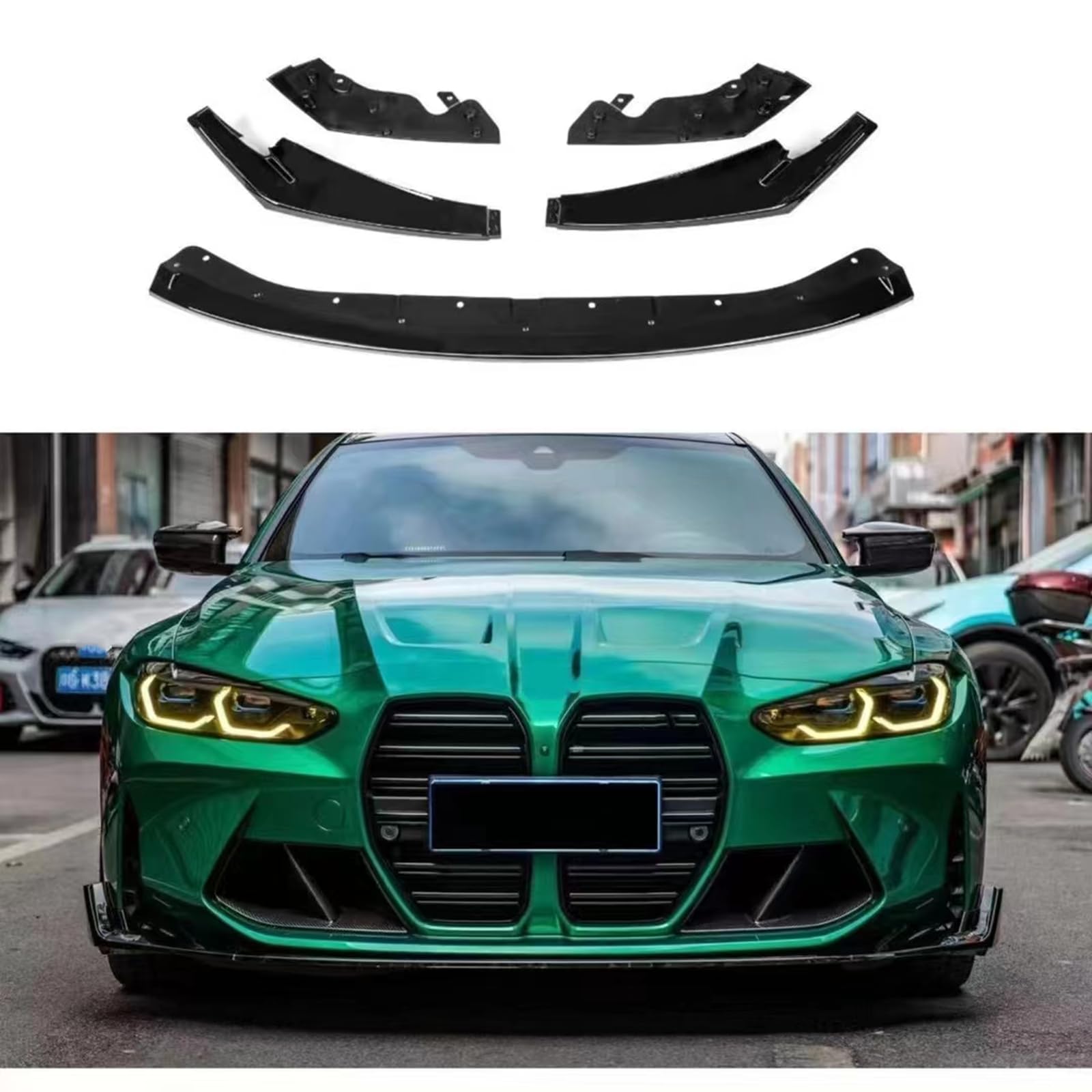 Auto Frontstoßstange Spoiler Lippe Bodykit für BMW G80 M3 G82 M4 2021-2024 Glanz Schwarz von KUBYMOTO