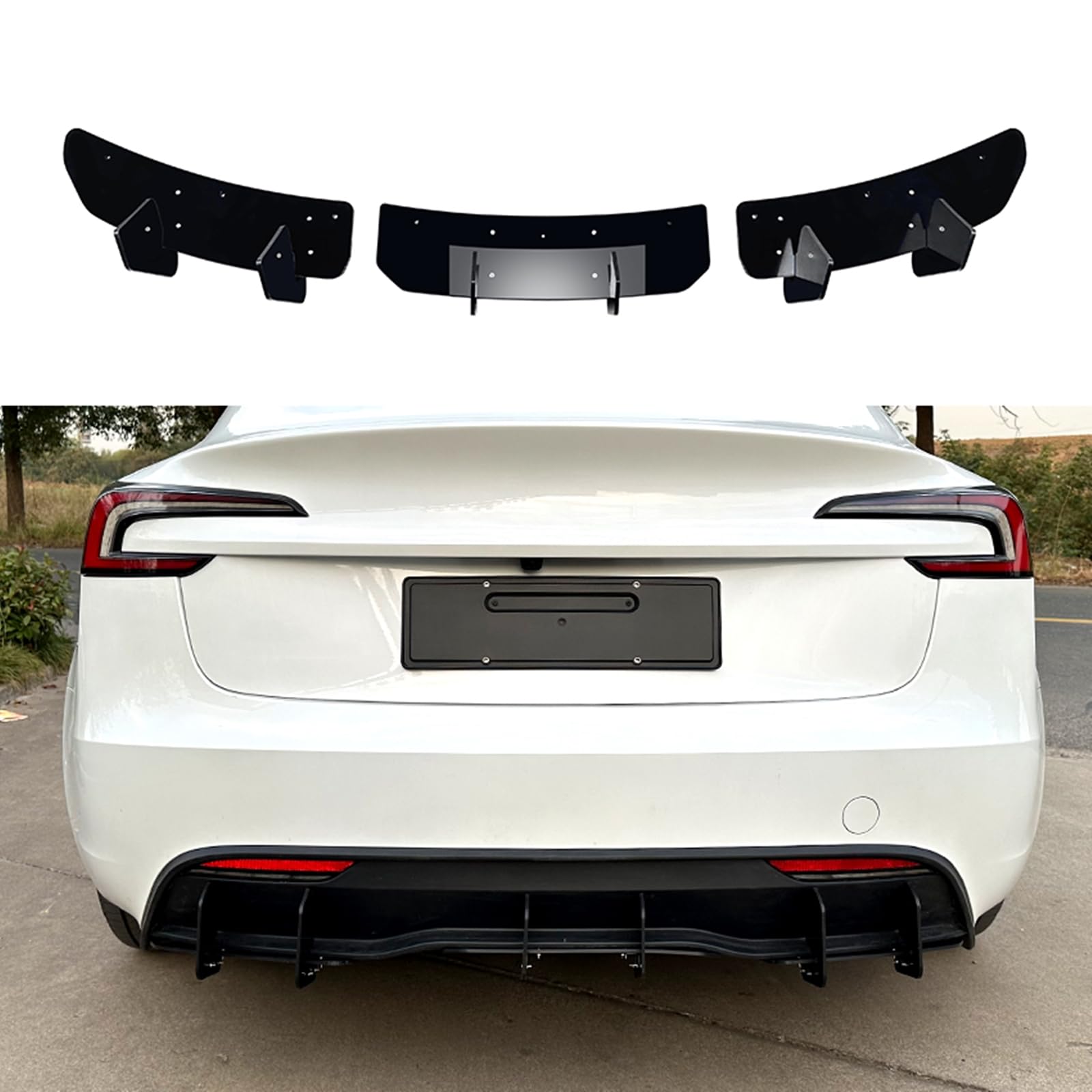 Auto Heckstoßstange Diffusor Lippe Spoiler Kit für Tesla Model 3 2023-2024 Glanz Schwarz von KUBYMOTO