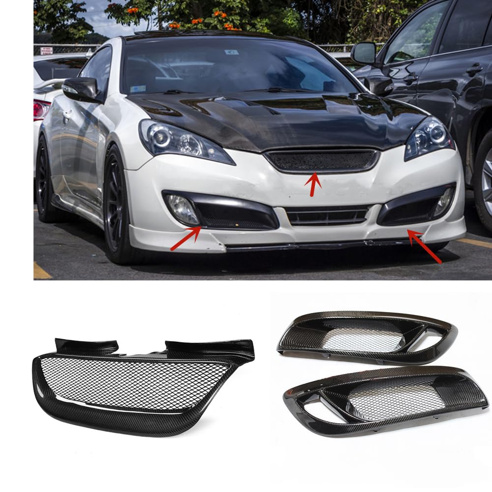 Frontgrill + Nebelscheinwerferabdeckung für Hyundai Genesis Coupe 2008–2012, echte Kohlefaser von KUBYMOTO