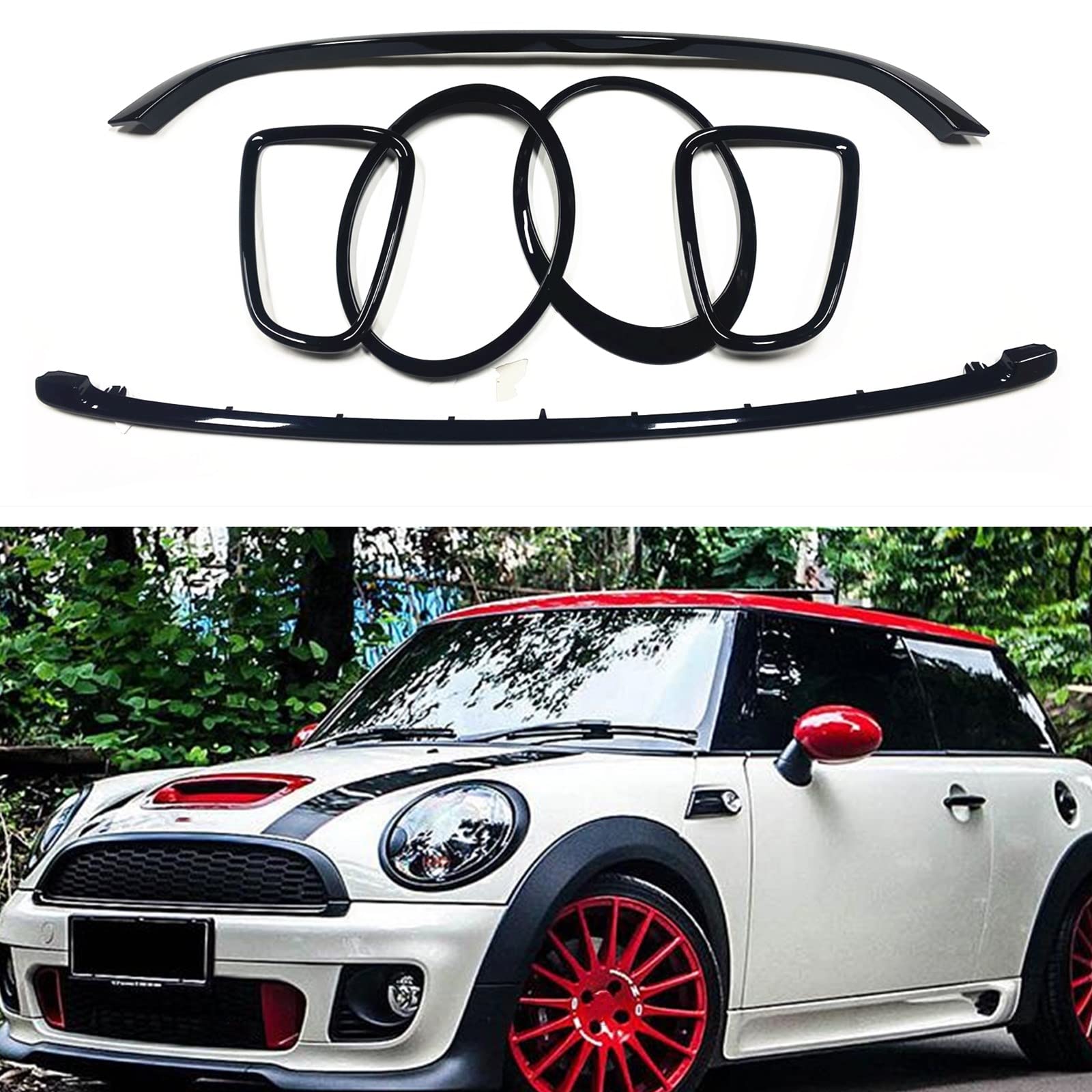 Frontgrill-Abdeckung + F+R Scheinwerfer-Augenbrauenabdeckung für Mini R55/R56/R57 JCW von KUBYMOTO