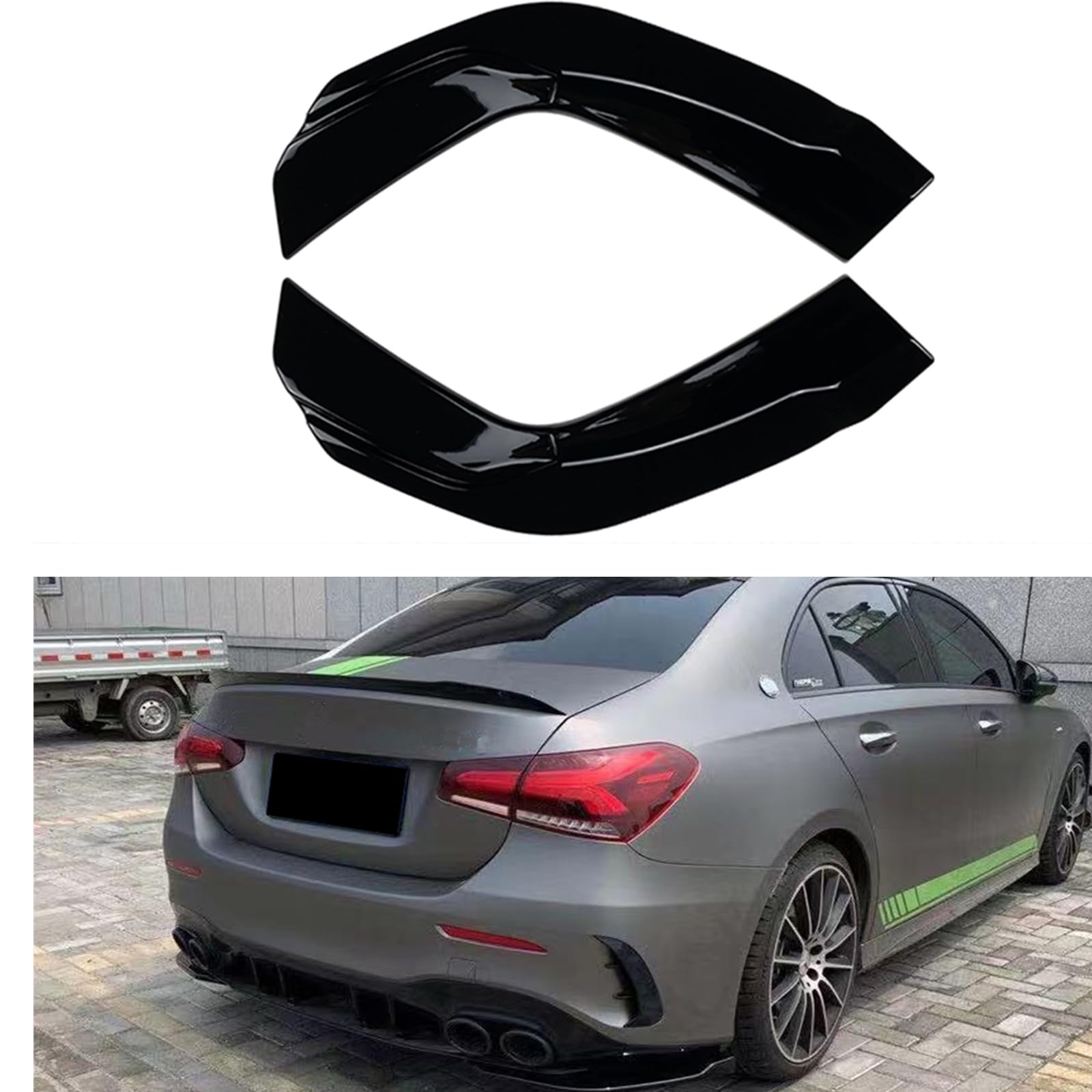 Heckdiffusor Canards Seitenspoiler für Mercedes Benz A-Klasse W177 2019-2023 Schwarz von KUBYMOTO