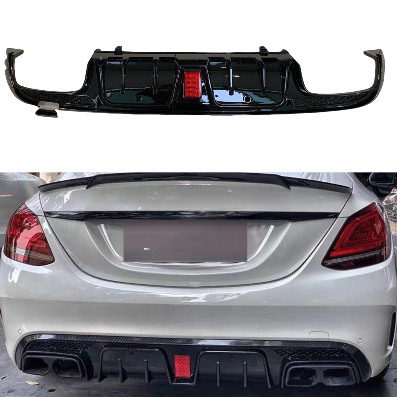 Heckstoßstange Diffusor Lippe Kit für Benz W205 C63 AMG 4-Türer 2015-2021 Glanz Schwarz von KUBYMOTO