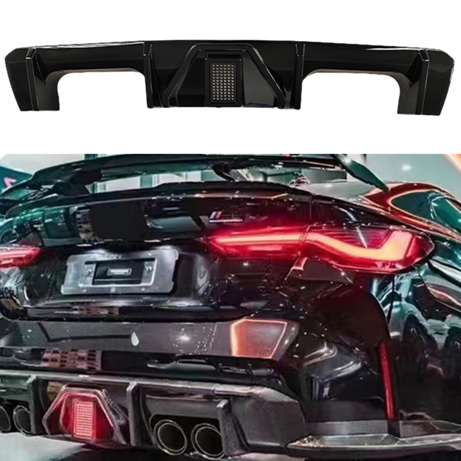 Heckstoßstangen-Diffusor-Lippe mit Licht-Bodykit für BMW M3 M4 G80 G82 2021–2024 von KUBYMOTO